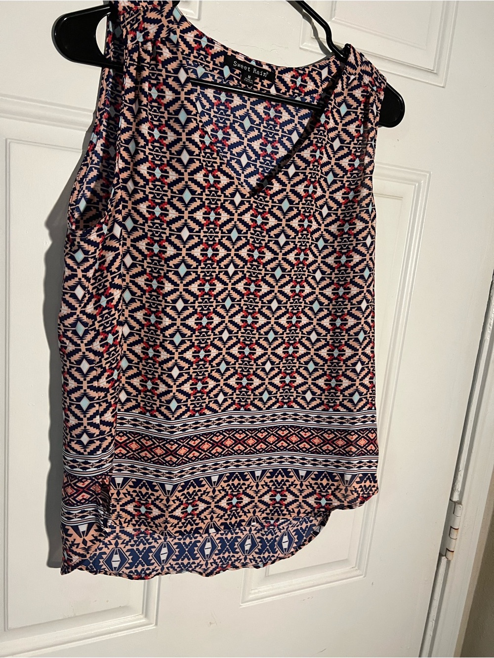 Sweet Rain Sleeveless Geometric Print Top - Navy, Blush & Red